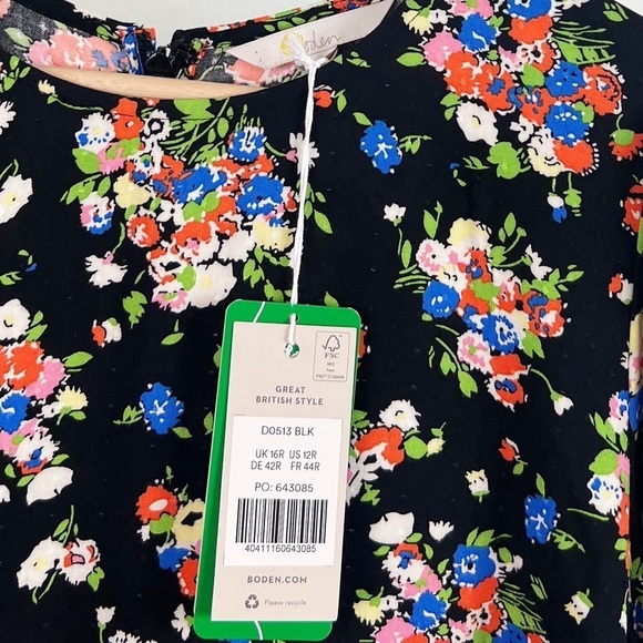 NWT Boden Crew Neck Fit-and-Flare Dress Black, Wild Cluster - Picture 5 of 7